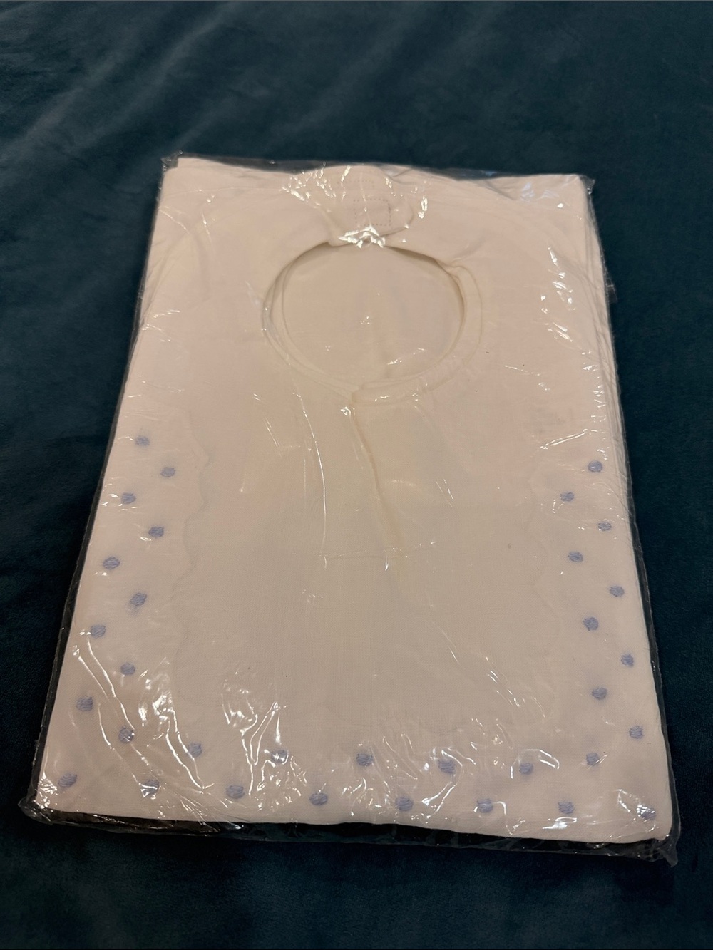 NWOT 12 pack bibs with blue dots linen like material